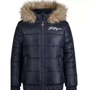 TOMMY HILFIGER Girls Hooded Bomber Quilted Jacket in Navy Size 2T NWT